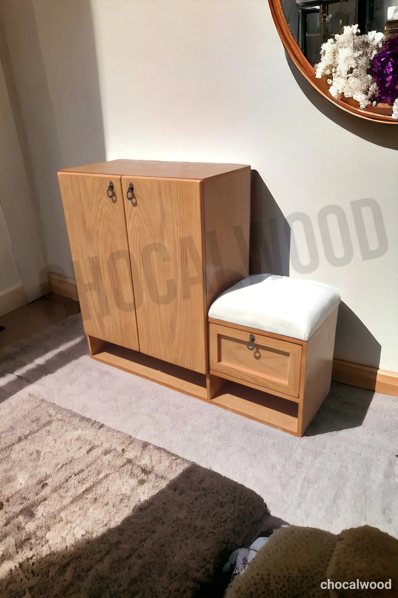 خرید جاکفشی تمام چوب صندلی‌دار