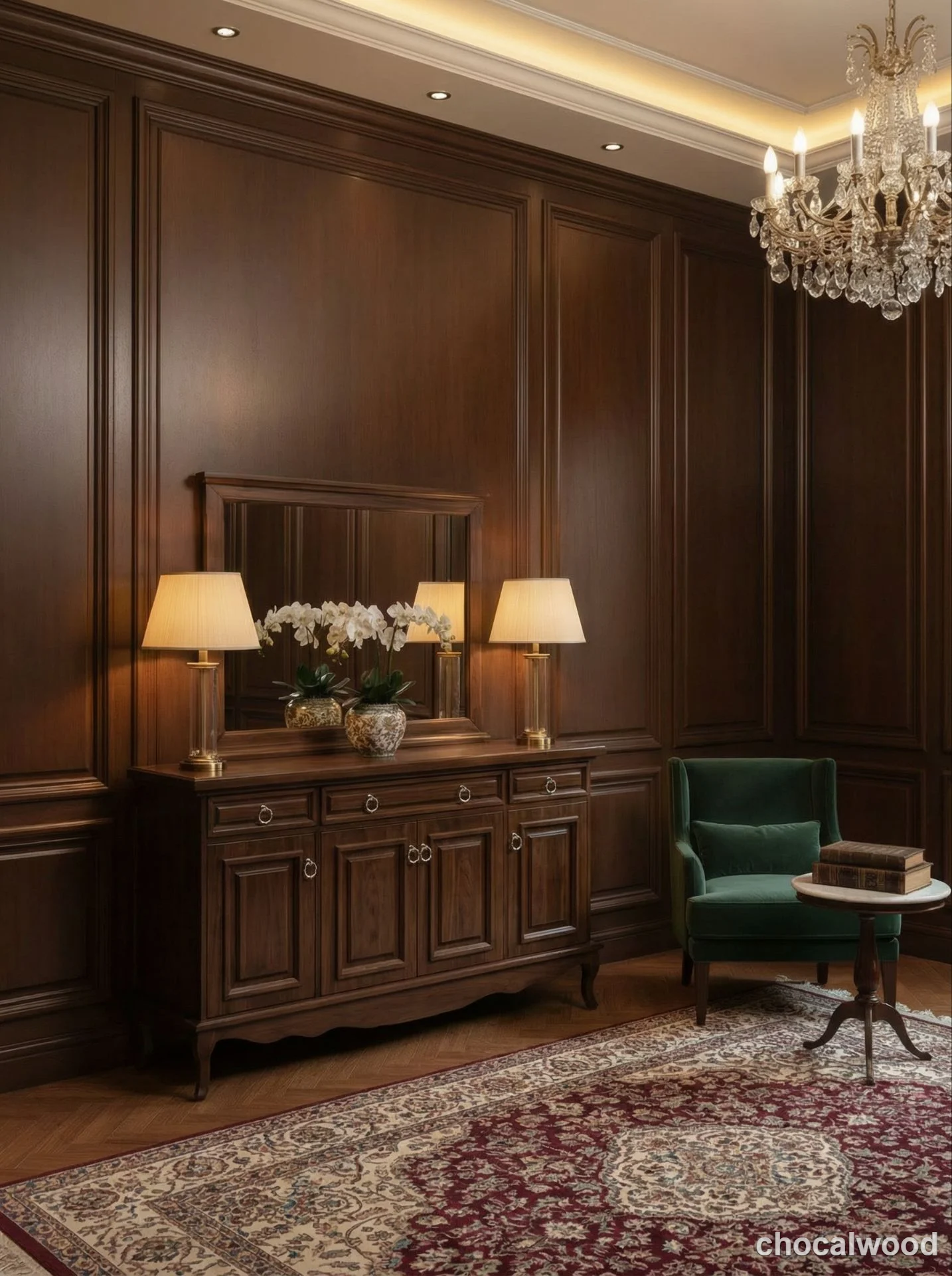 آیینه کنسول دو درب حصیر سه کشو - چوکال وود - تصویر 2