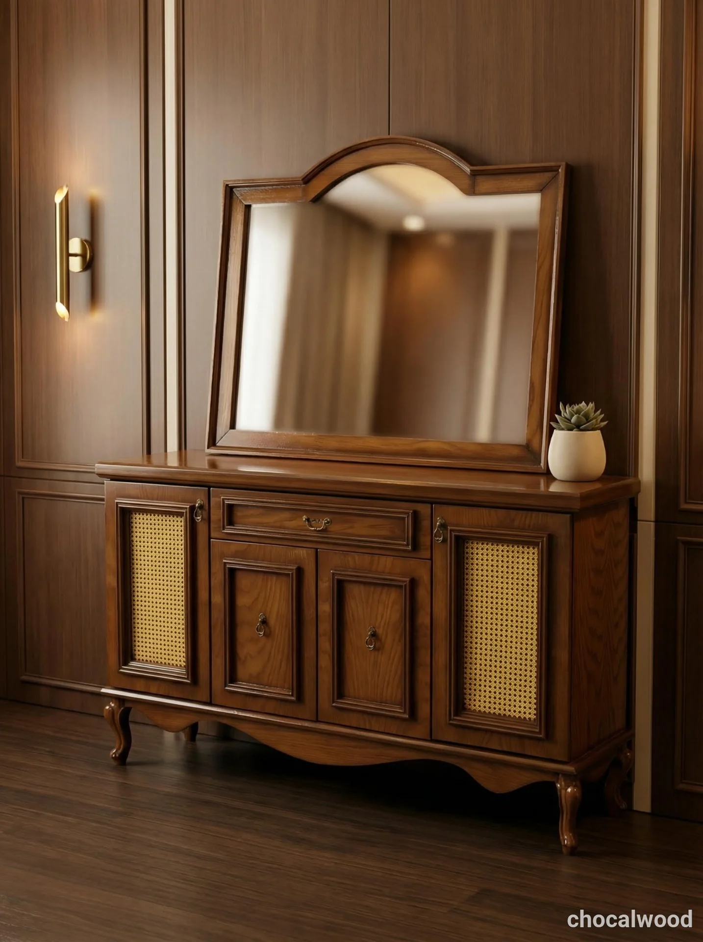 خرید آینه کنسول حصیری چوکال وود